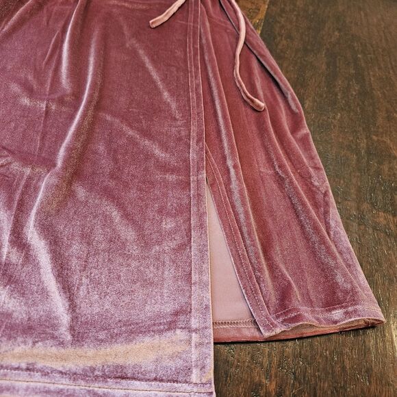 Romantic velour coquette wrap dress pink slip midi soft aesthetic romantic y2k - Picture 3 of 7